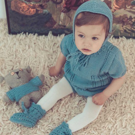 Merino wool Van Beren baby knit set EMILY, pullover and panties, turquoise