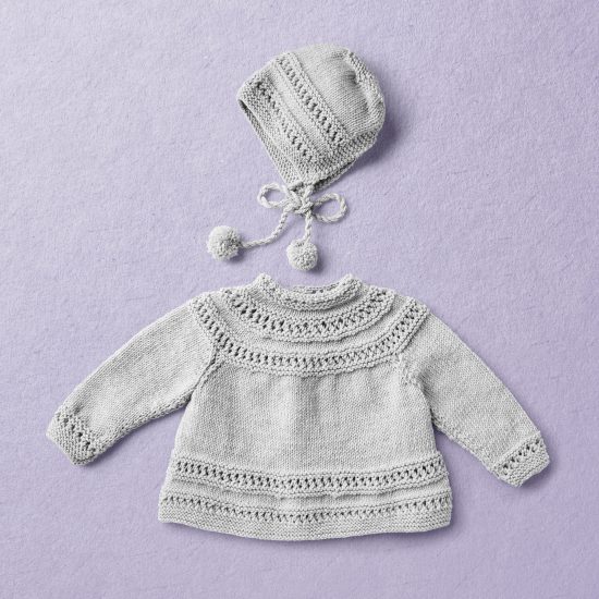 Merino Wool Van Beren baby knit set CECILIA, light grey