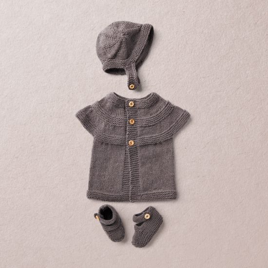Merino wool Van Beren CLEMENTINE baby knit set, dark brown