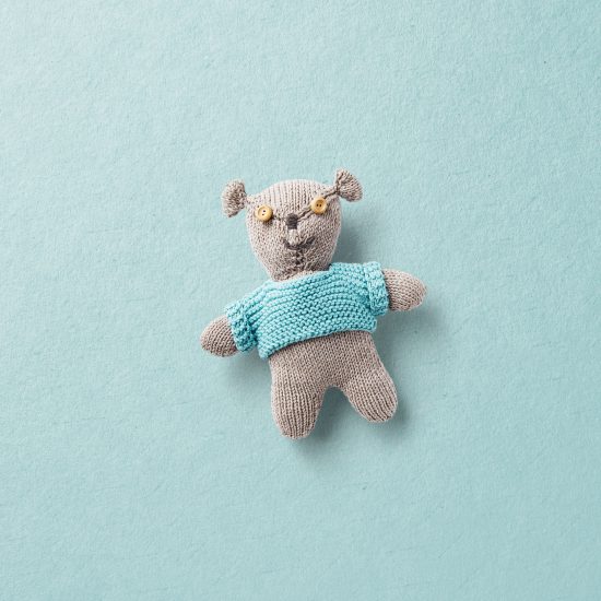 Merino wool Van Beren hand made knit bear, turquoise