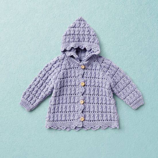 Merino Wool Van Beren baby knit cardigan PEGGY SUE, purple, KNIT KIT