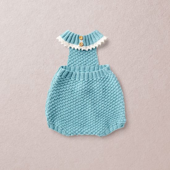 Merino Wool Van Beren baby knit dungarees JESSY, turquoise