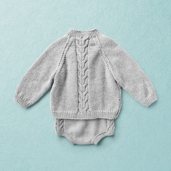 Merino wool Van Beren baby knit set ROBIN, light grey