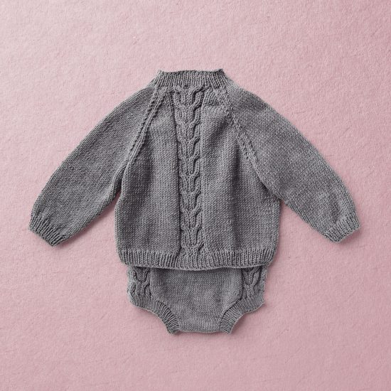 Merino wool Van Beren baby knit set ROBIN, dark grey