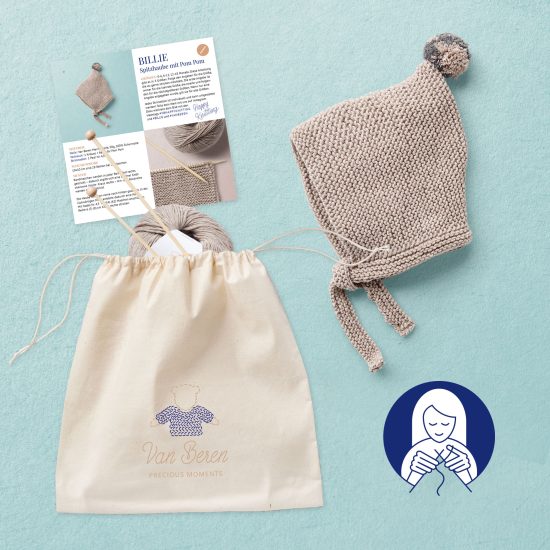 Knit kit baby bonnet BILLIE, organic cotton, hand made in Austria, VAN BEREN