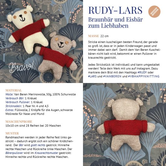 Knit Kit bear LARS and RUDY of merino wool VAN BEREN