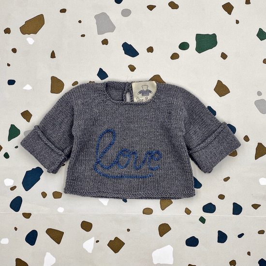 Baby sweater LOVE handknitted in Austria of virgin merino wool VAN BEREN