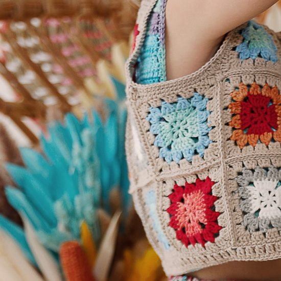 Crochet vest granny square style CHARLEEN handmade in Austria of organic cotton yarn