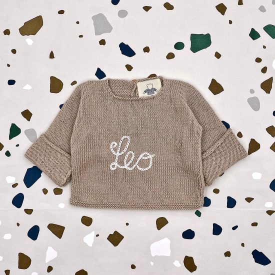 Baby sweater personnalized ESKIL handmade of organic cotton yarn in Austria VAN BEREN