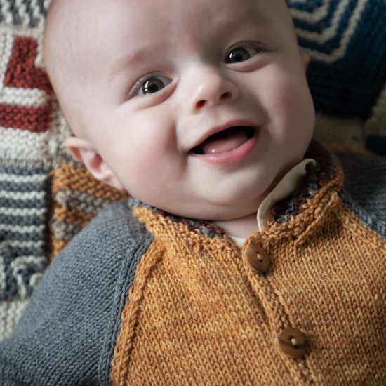 Knit cardigan LEON personalized with babies name handmade in Austria VAN BEREN