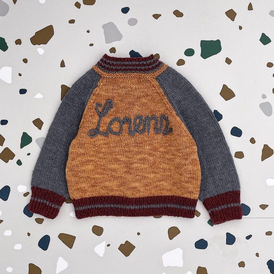 Knit cardigan LEON personalized with babies name handmade in Austria VAN BEREN