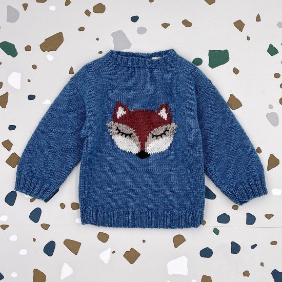 Knit sweater WALTER with fox head handmade in Austria of virgin merino wool
